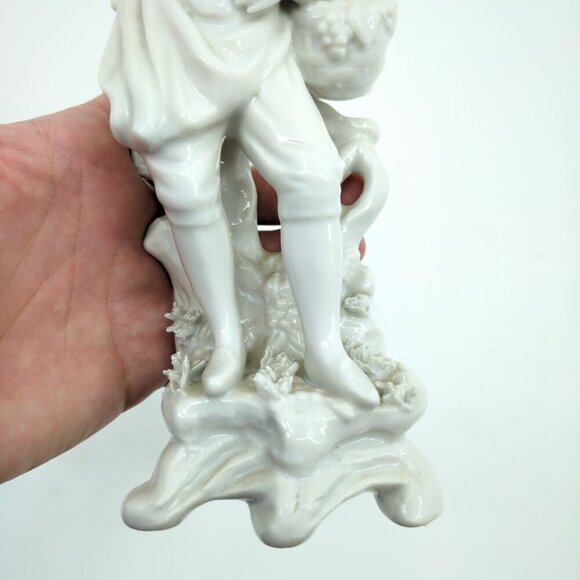 Vintage Porcelain Boy Statue Figurine Grape Basket White Capodimonte Style 8.25" - Picture 7 of 10